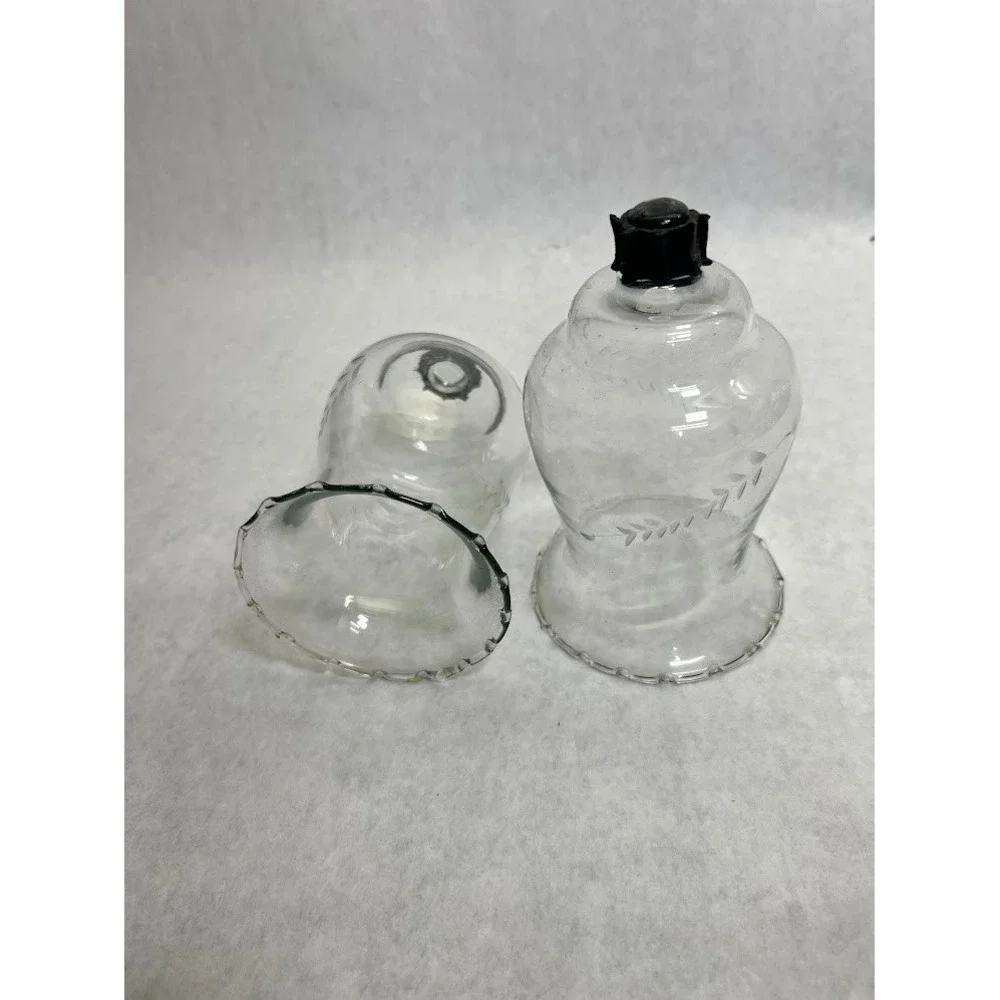 Vintage Etched Glass Hurricane Candle Shades Scalloped Base Set of 2 Clear
